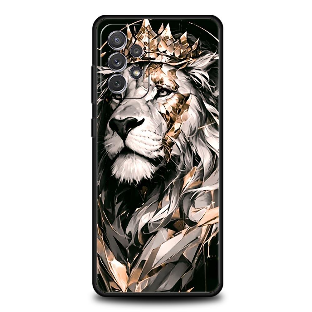 Cross Pattern Bicolor Lion Phone Case for Samsung Galaxy A55 A35 A17 A07 A15 A13 A25 A51 A71 A72 A73 A32 A52 A52S A41 Soft TPU