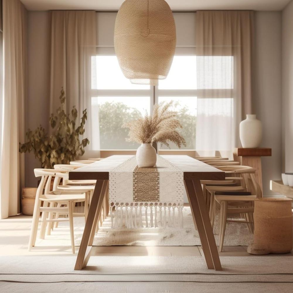 12x70inch Boho Table Runner With Tassels, Home Decor Farmhouse Rustic Table Runner.