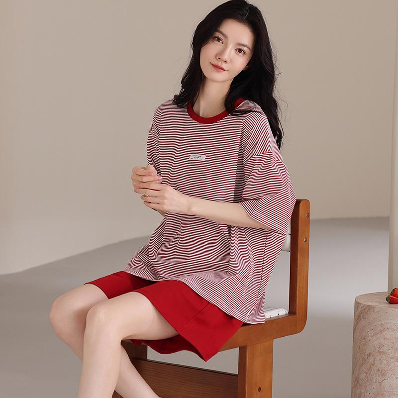Pure cotton pajamas women's summer thin short-sleeved shorts casual Korean version cartoon cotton half-sleeved loungewear