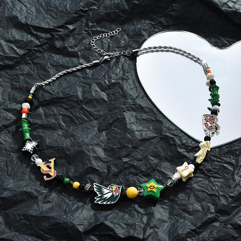 Unique Handmade Heart Shaped Lucky Star Smiley Face Necklace With Colorful Gemstones