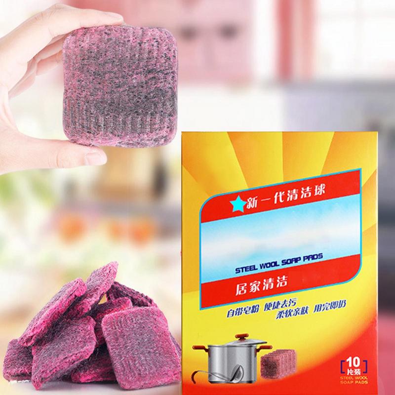Steel Wool 10 Pieces Metal Soap Pads Household Cleaning Sponges For Kitchen Accessories Dishwashing Supplies Washing Pans Oven
