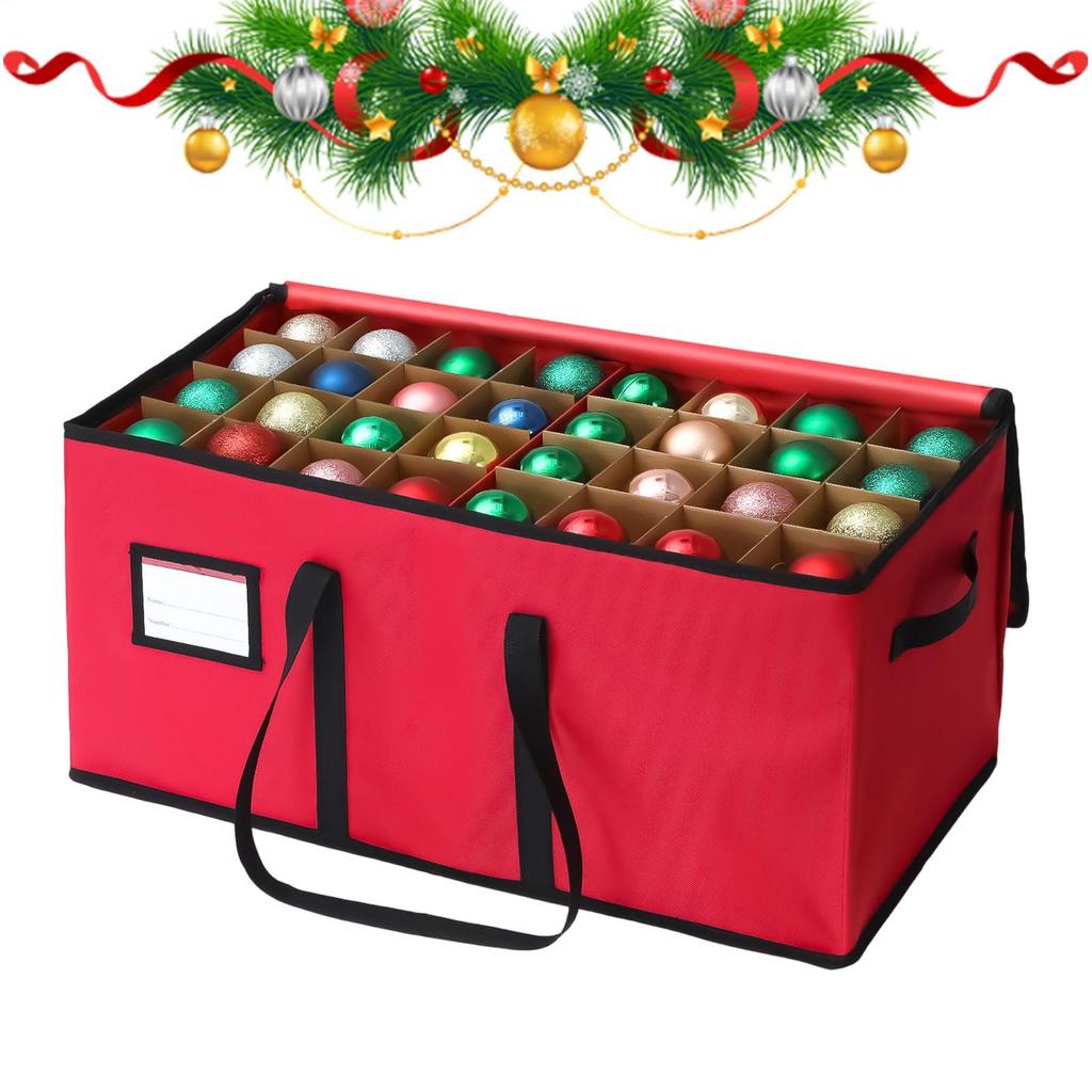 Caixa de Armazenamento para Decoração de Bola de Natal Organizador de Enfeites de Natal Caixa com Grade Ajustável e Removível Saco para Laços de Natal