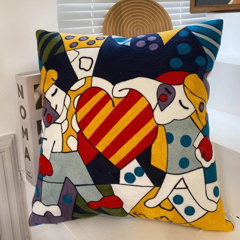 Stickerei Abstrakt Kissenbezug Baumwolle Kissenbezüge Picasso Dekorativ Überwurf Kissenbezüge für Sofa Wohnzimmer Heimdeko