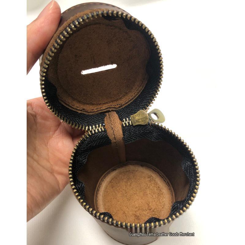 Genuine Leather Retro Coin Purse - Crazy Horse Round Barrel Design