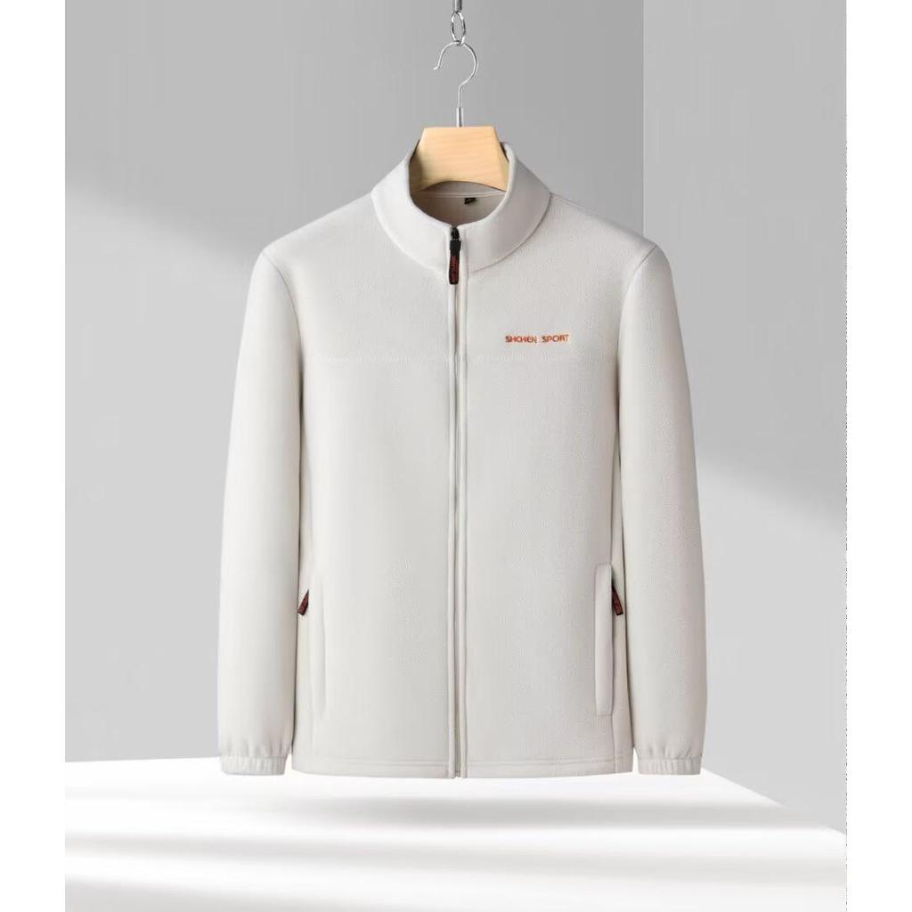 Men's Plus Size Stand Collar Fleece Jacket - Loose Fit for Spring and Autumn