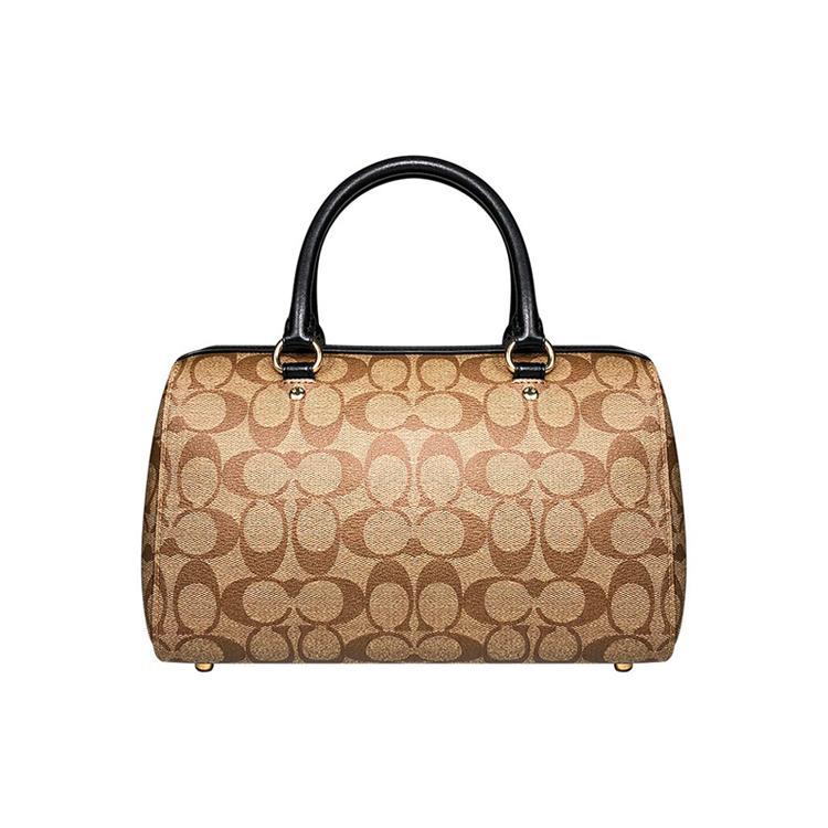 Coach Rowan Monogram Lærred med Læder En-skulder Håndtaske, Crossbody Taske Stor Dame Lysbrun Sort Ramme 83607-IMCBI