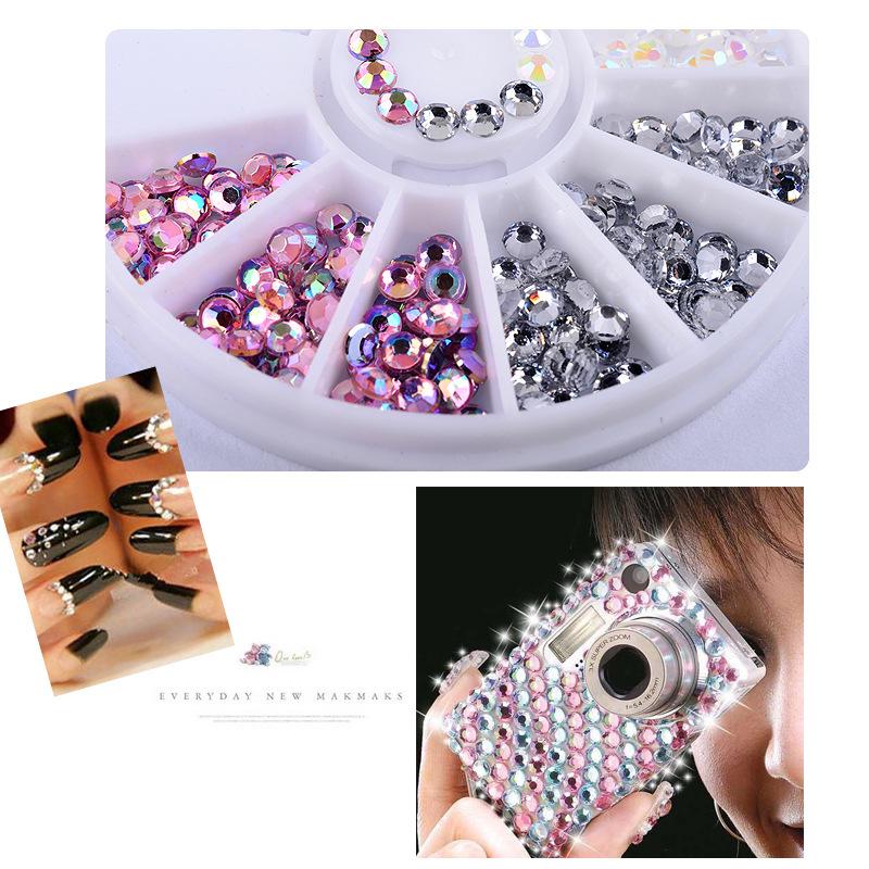 Multicolor Round Plate Nail Art Rhinestones - Pointed Elf Beads Nail Decorations DIY Accessories