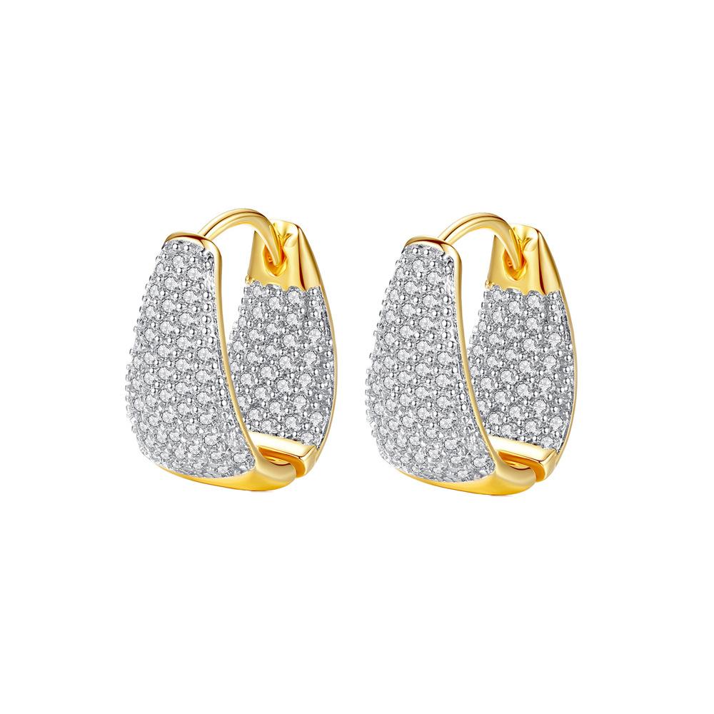 

Niche Design Light Luxury Geometric Triangle Two-Color Electroplated 18K Gold Ear Buckle Full Of Zircon Personalized Earrings