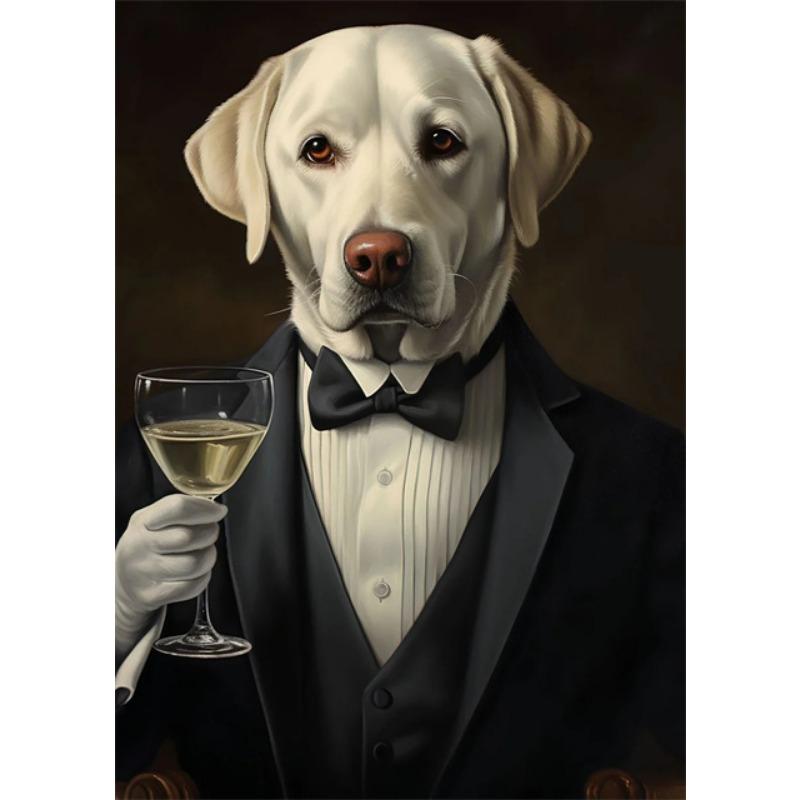 Animal Dog Portrait Art Canvas Painting Dog Dressed King Funny Posters and Prints Wall Art Pictures for Home Living Room Decor