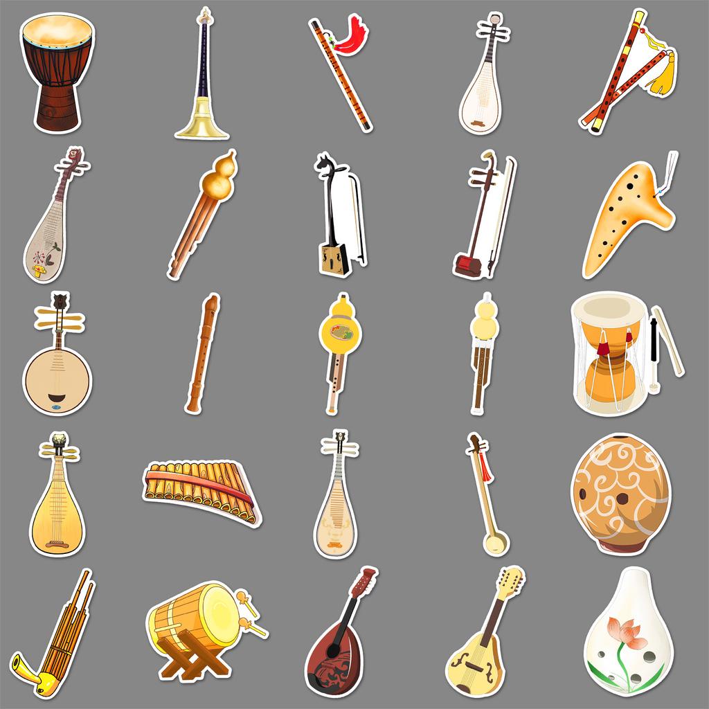 50 Chinese Style Musical Instrument Graffiti Stickers Cartoon Creative Ancient Style Suona Decorative Mobile Suitcase Stickers