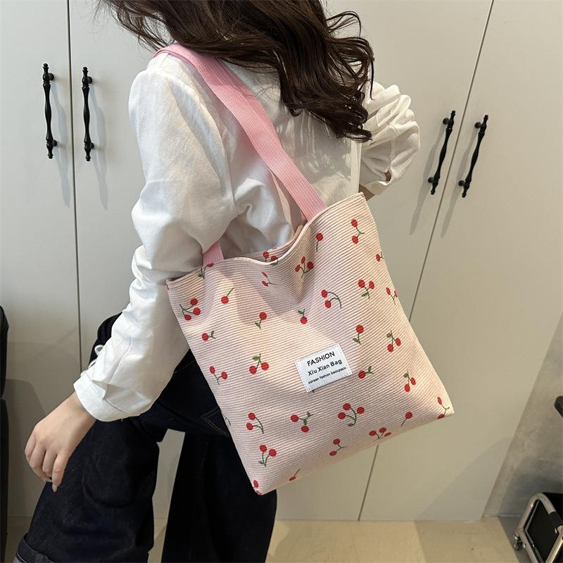 New Cherry Printed Shoulder Bag High Value Bao Ma Go Out Handheld Sundries Office Workers Shopping Bento Bag