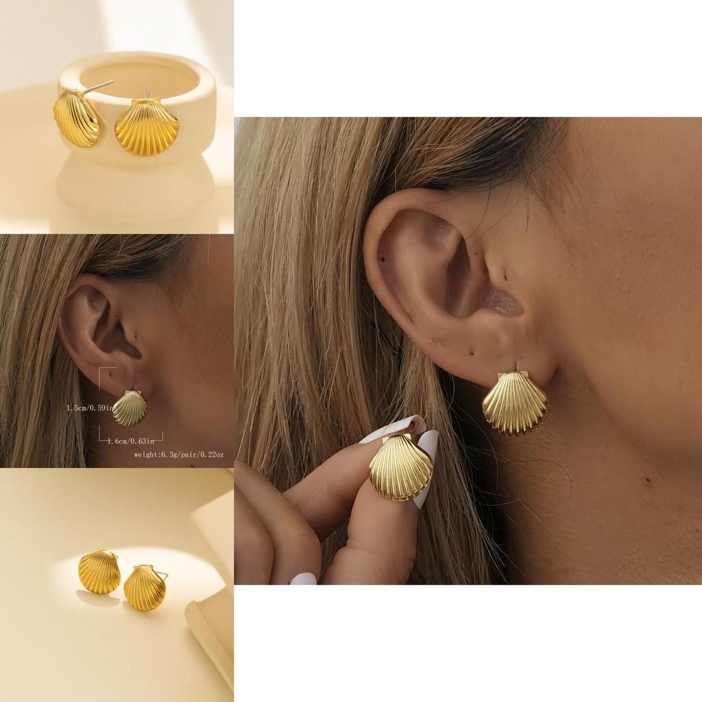 Boucles d'oreilles tendance 2023 dorées géométriques coquillage design chic en alliage plaqué