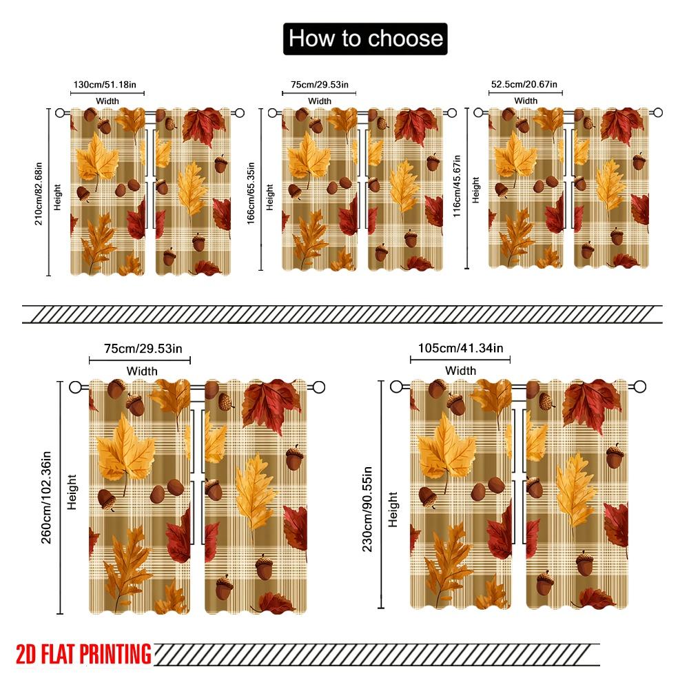 2pcs  2D plane printing Curtain Popular Autumn Leaves Plaid Pattern 100% Polyester (without rod) Art Deco Festive Perfect for