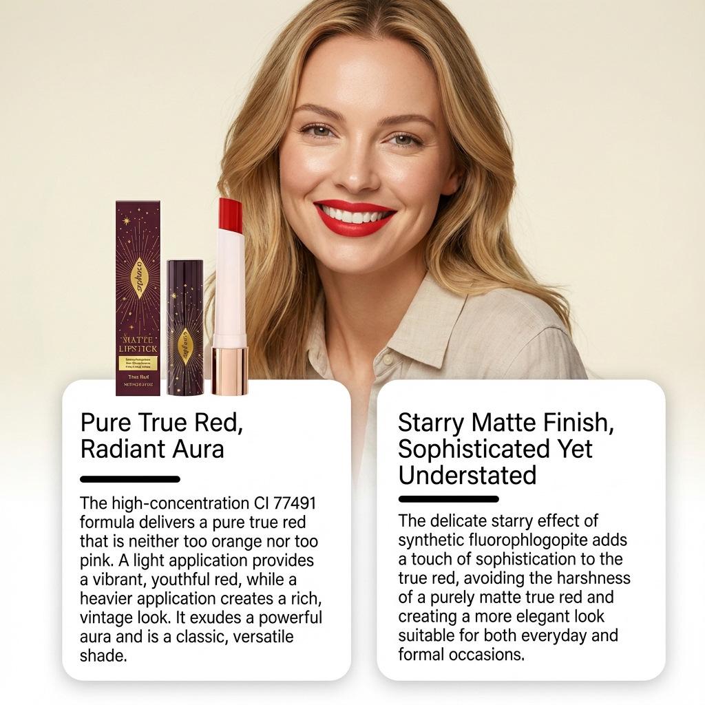 Zephoco True Red Starry Matte Lipstick – Effortless Application for Everyday Wear