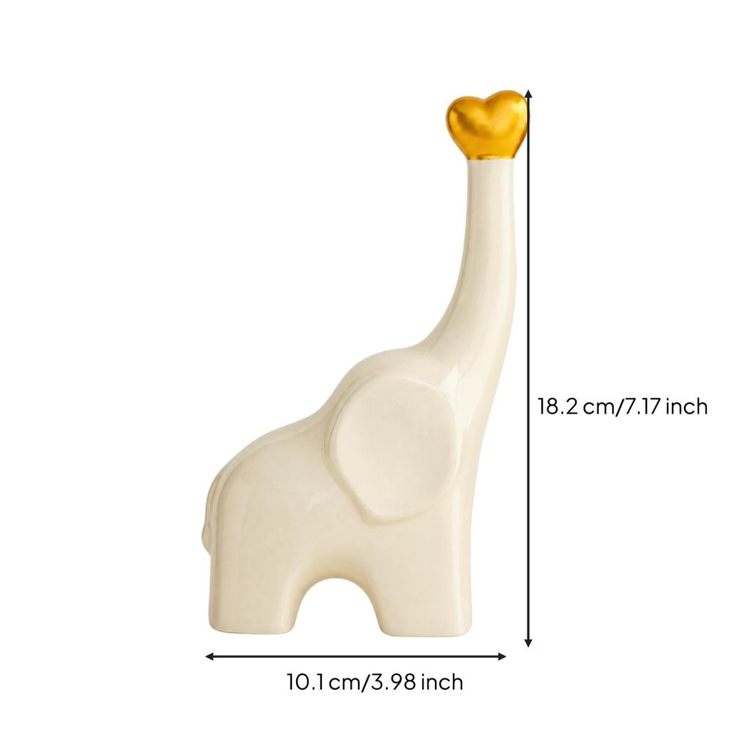 Ceramic Elephant Figurine with Lustrous Heart Decoration Detail Small Size Pale