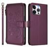 For iPhone 16 Pro Max Leather Case Butterfly Floral Imprint Zipper Wallet Stand Cover with Wrist Strap