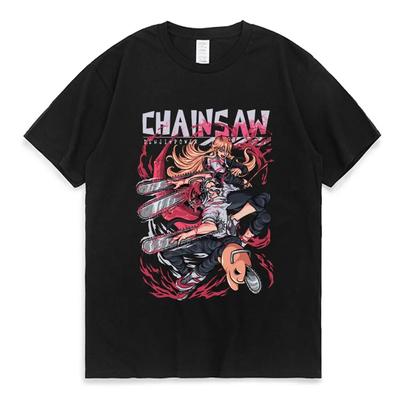 Japanische Anime Kettensäge Unisex T-Shirt Unisexga Makima Power Denji Pochita Grafikdruck T-Shirts Unisex Damen Baumwolle Casual T-Shirts