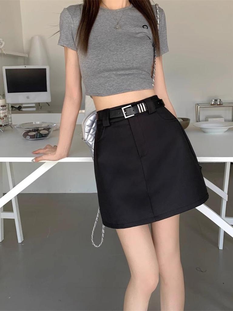 2024 Women's Spring A-Line High Waist Skirt, American Style Gray
