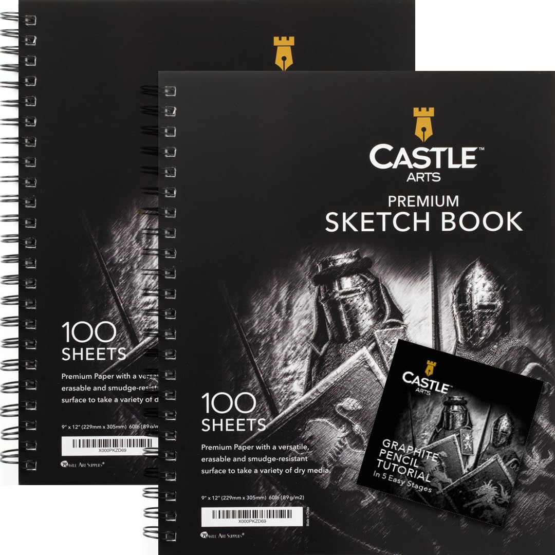 

Castle Art Surprise Premium x Sketchpads 200 Sheets of 90gsm Paper For Adult Artists and Learners Versatile Spiral Bound Sketchbooks, 23 30.5cm