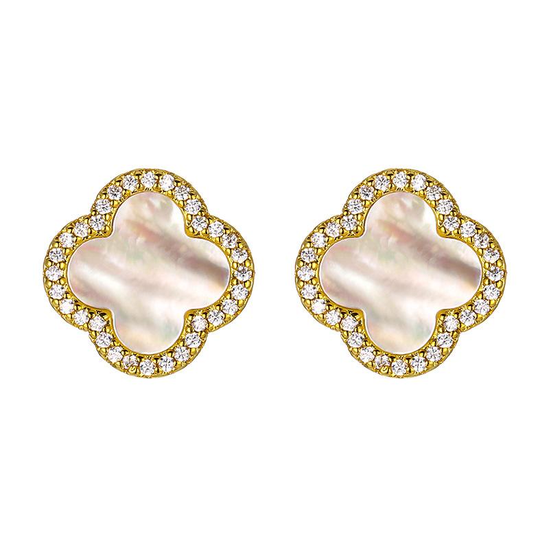 Schmuckset Natürliche Weiße Muschel Kleeblatt Ohrringe Halskette Armband Voll Damen High Fashion