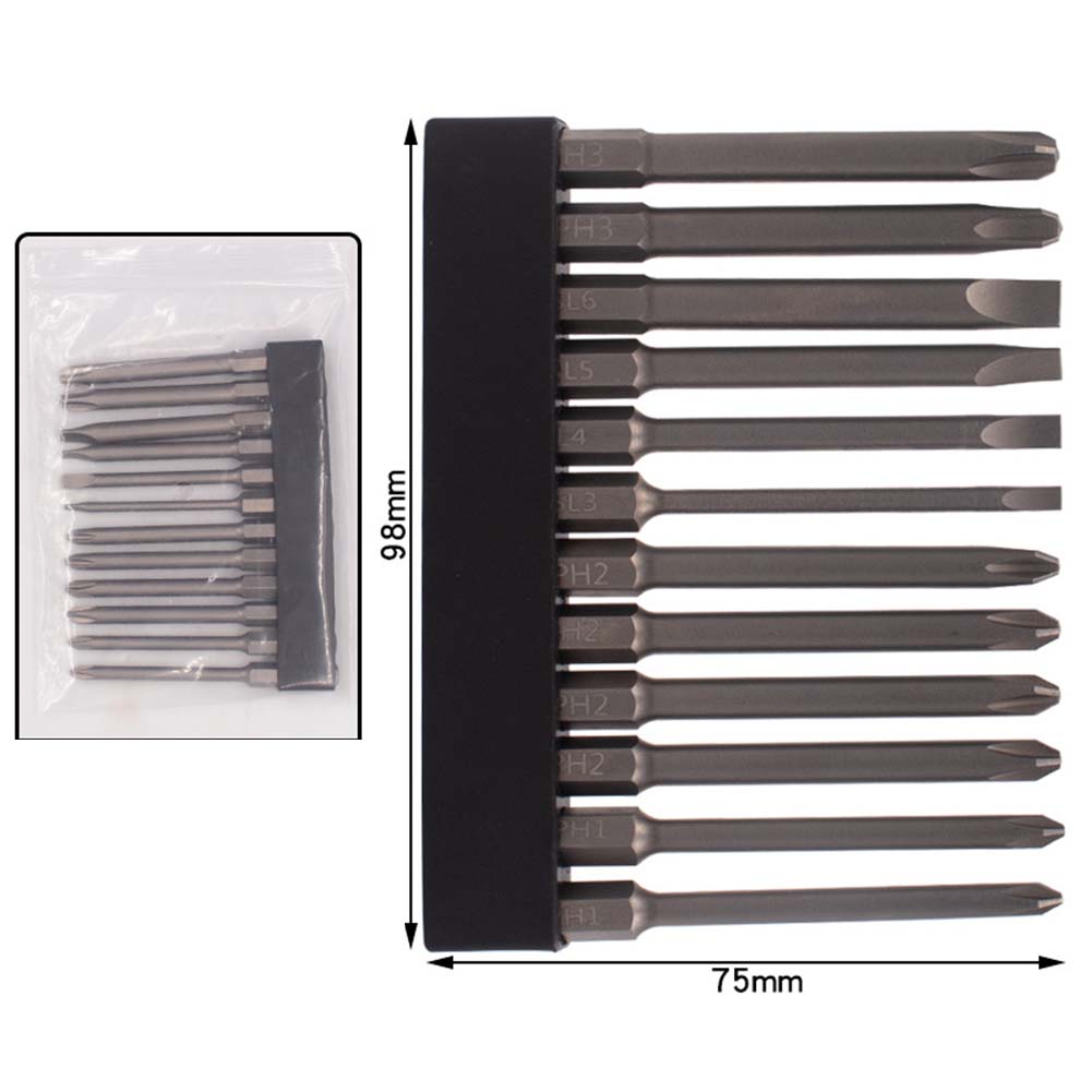 12Pcs/set 75mm Magnetic Screwdriver Bits 1/4inch Shank Non-slip Screwdriver For Power Tools Accessories