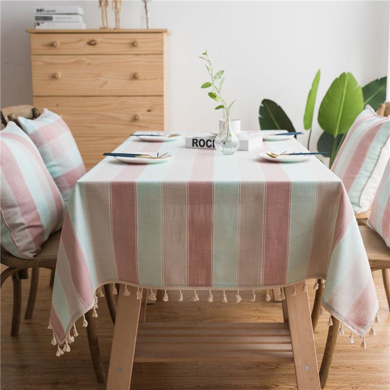 Gestreifte Tischdecke, modernes Zuhause, Hochzeit, Party, Dekoration, Tischdecke, Polyester, Quaste, rechteckige Tischdecke