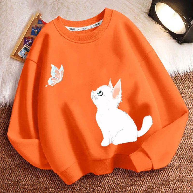 Sudaderas de Gato Lindas para Niños Otoño, Chaquetas Casuales Holgadas de Manga Larga y Cuello Redondo para Niños y Niñas