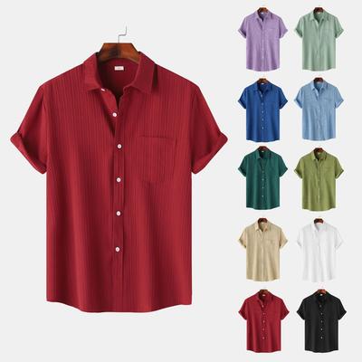 European And American Short-sleeved Shirt Summer Men's Solid Color Lapel Short-sleeved Shirt
