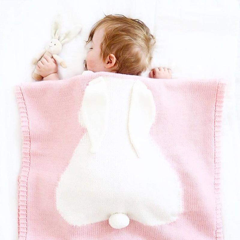 1PC Acrylic Fiber Winter Swaddling Blanket Multifunction Knitted Blanket Bunny Bed Cover Newborn Sleeping Blanket Rabbit Ear