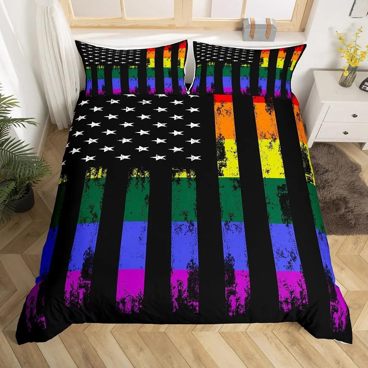 

Love Is Love Duvet Cover Rainbow Bedding Set Pride For Love Theme Romantic Comforter Cover Colorful Cartoon Car Bedspread Cover 135x200cm