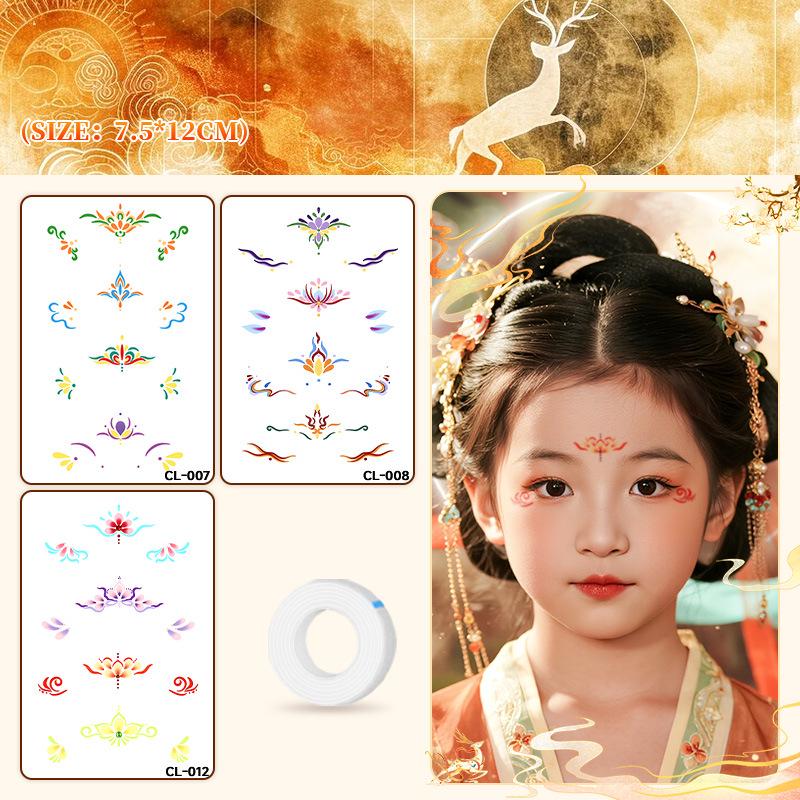 Colorful Cross-Border Tattoo Stickers: Ancient Style Forehead & Cute Designs, Easy to Clean, High Aesthetic Appeal.