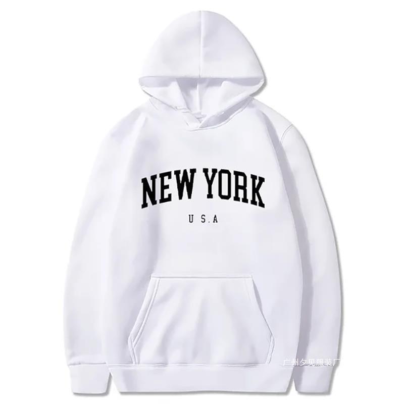 New York U.S.A City Hoodies Letter Graphic Print Men Fleece Sweatshirt Hip Hop Casual Hoodie Vintage Pullovers Loose Y2k Clothes