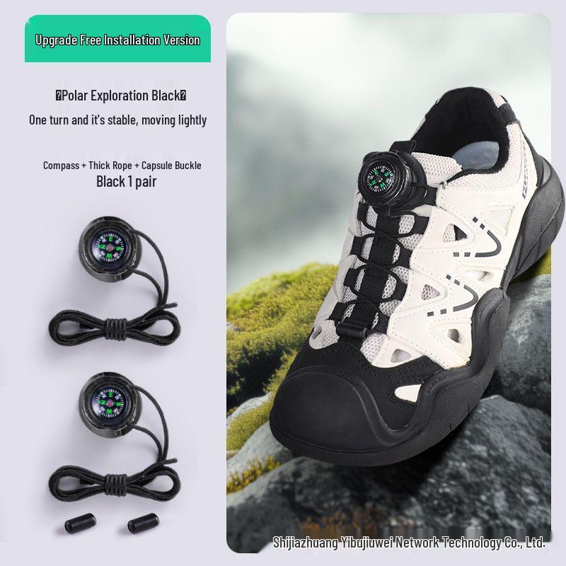 Forgatható gombos lusta fűző nélküli sport futócipő vastag fekete-fehér fűzővel