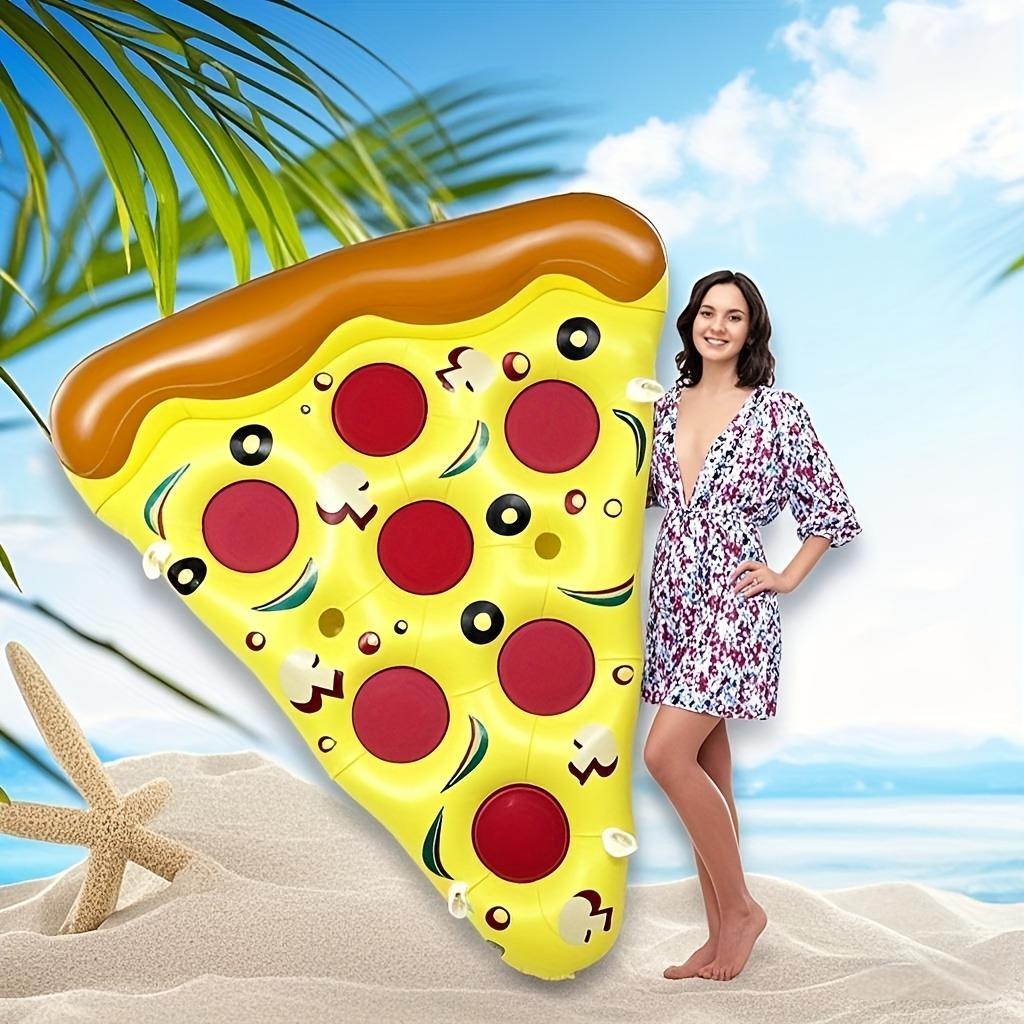 71 Zoll große aufblasbare Pizza-Poolmatratze für Erwachsene – Riesiges Pizzastück-Design, mit Getränkehalter und Schnellaufblasfunktion, robustes PVC