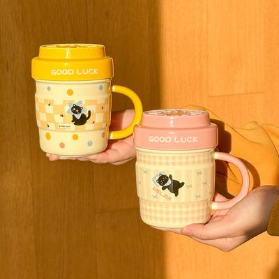 Hochwertige Milch-Fufu-Katzen-Tasse mit Deckel, niedliche Keramiktasse für Paare, Büro-Kaffeetasse, Geburtstagsgeschenk