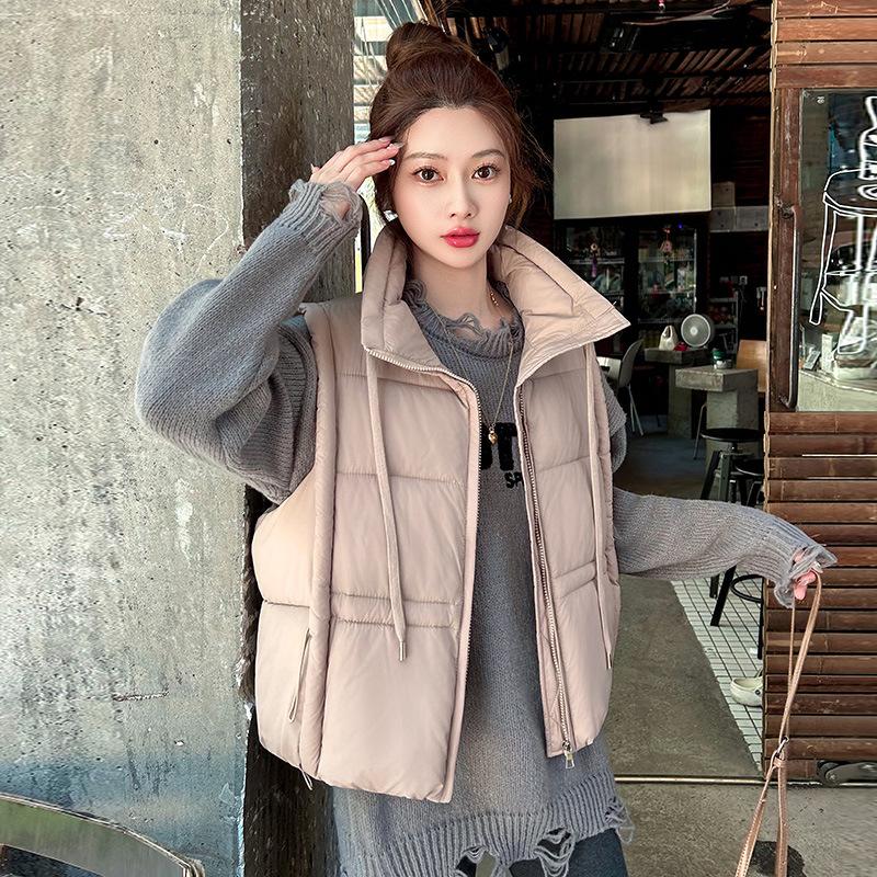 New Women's Lightweight Sleeveless Collar Stand-up Collar High-quality Jacket Solid Color Thickened Warm Sports and Leisure Loose Cotton Jacket