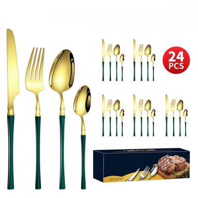 Stainless Steel Small Waist Western Food/Steak Knife, Fork and Spoon Dessert Spoon Cutlery 24-Piece Gift Box Suit