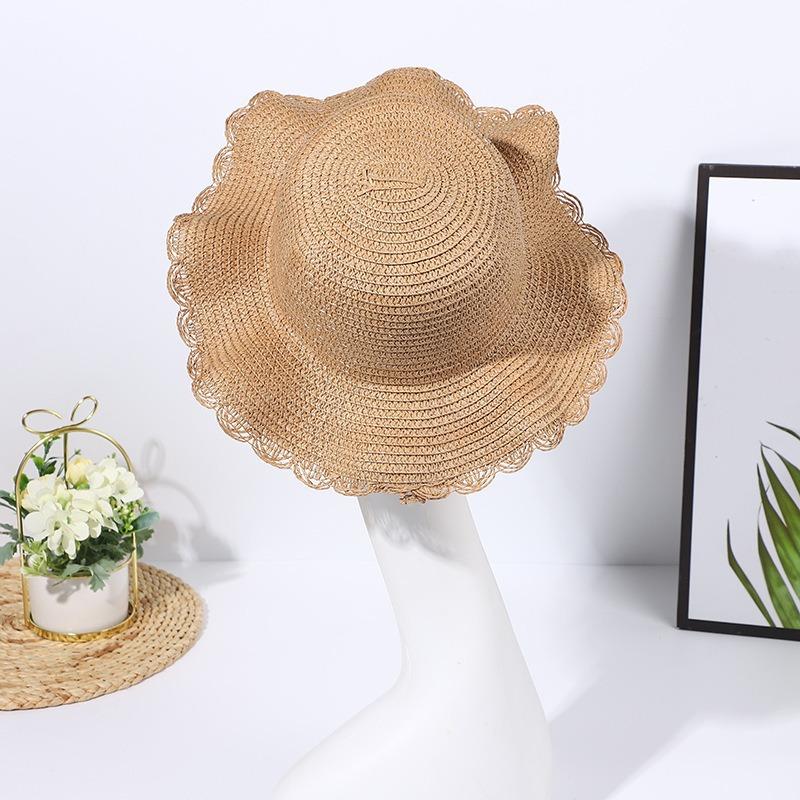 Children's Internet celebrity super fairy lace straw hat fashion outdoor travel sunscreen hat summer straw woven ruffle edge sunshade hat