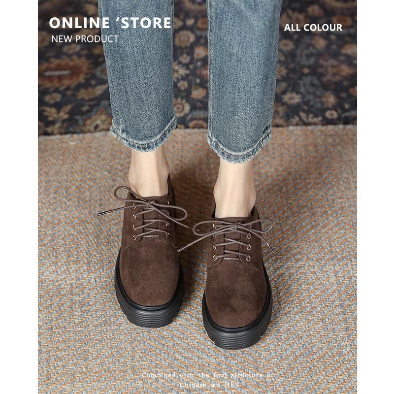 10Cm Small Inner Height Increase High Heel Thick Sole Lace-up Small Leather Shoes Women's New Single Shoes