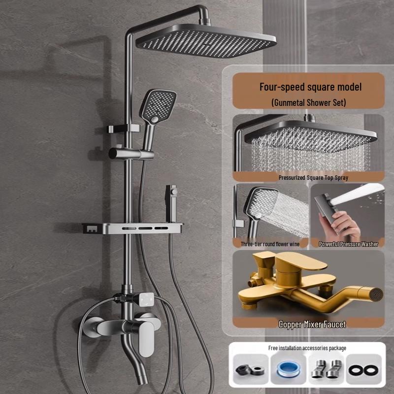Wall-Mounted Brass Exposed Shower Faucet Set