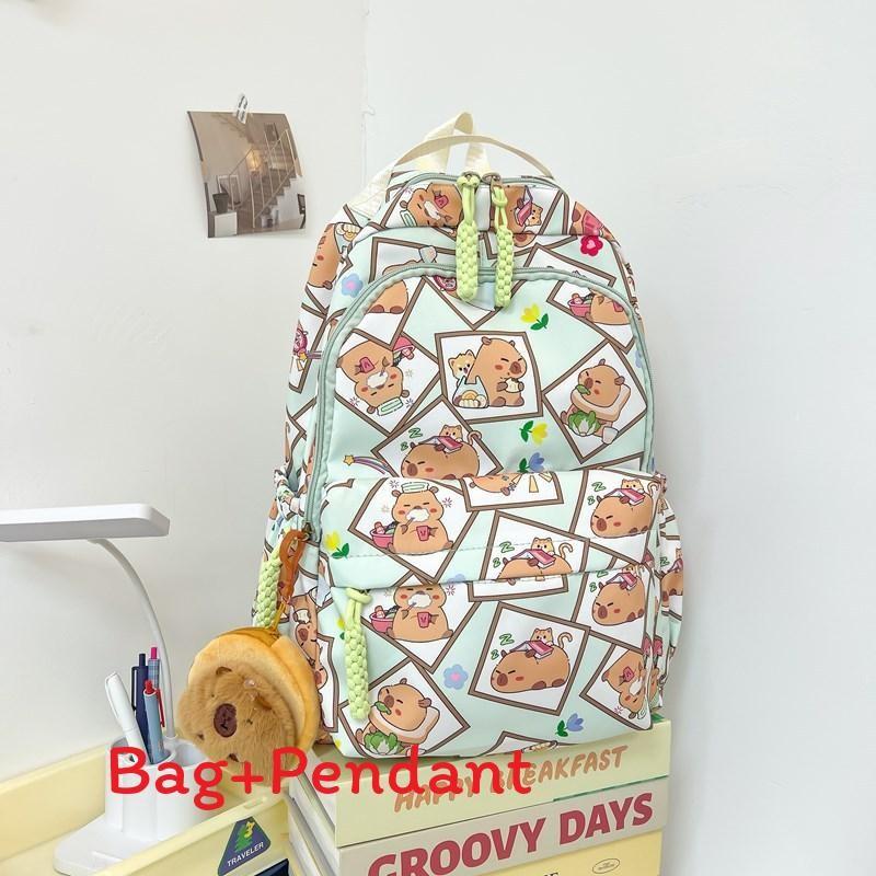 Capybara Theme School Backpack Nylon Waterproof Durable Breathable For Teen Students
