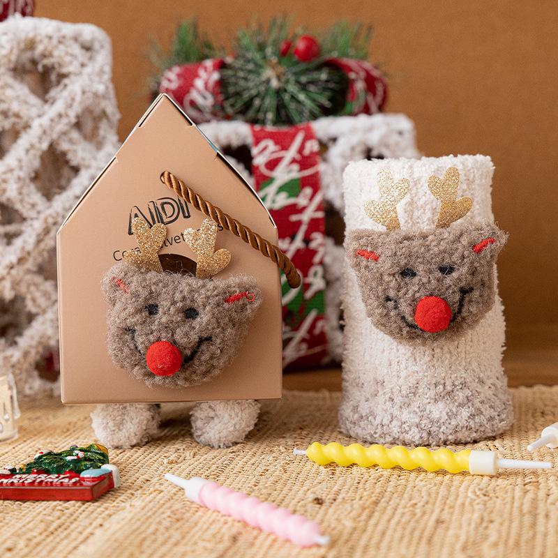 Christmas Gift: Autumn & Winter Parent-Child Coral Fleece Sleep Socks - Festive Cartoon Design for Couples & Families