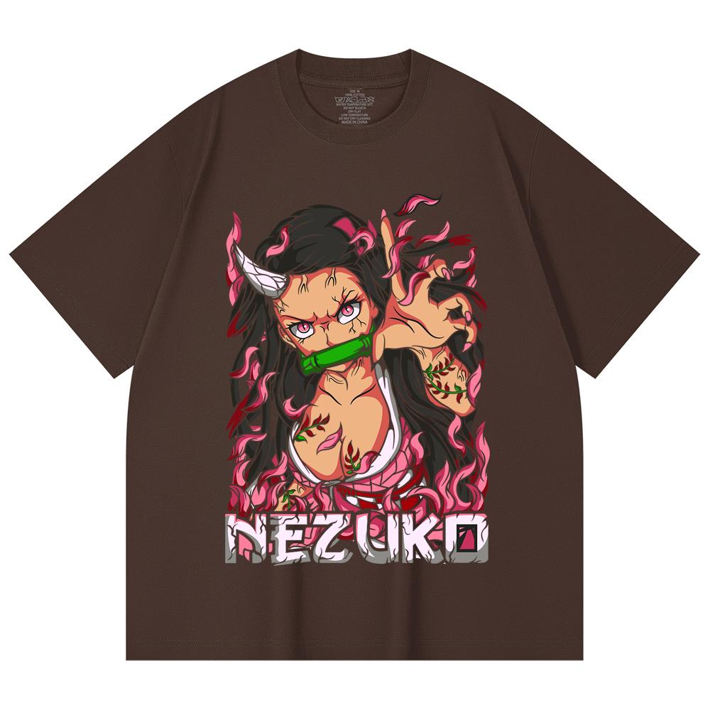230 Gsm 100% Cotton Demon Slayer V73 Nezuko Print Unisex Heavy Cotton T Shirt