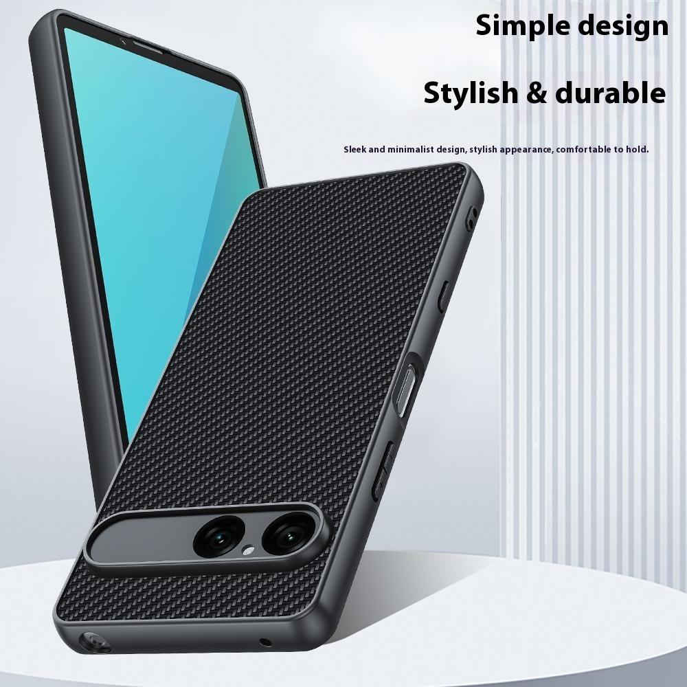 For Sony Xperia 10 VII Case Leather + PC Hard Phone Cover Carbon Fiber Texture