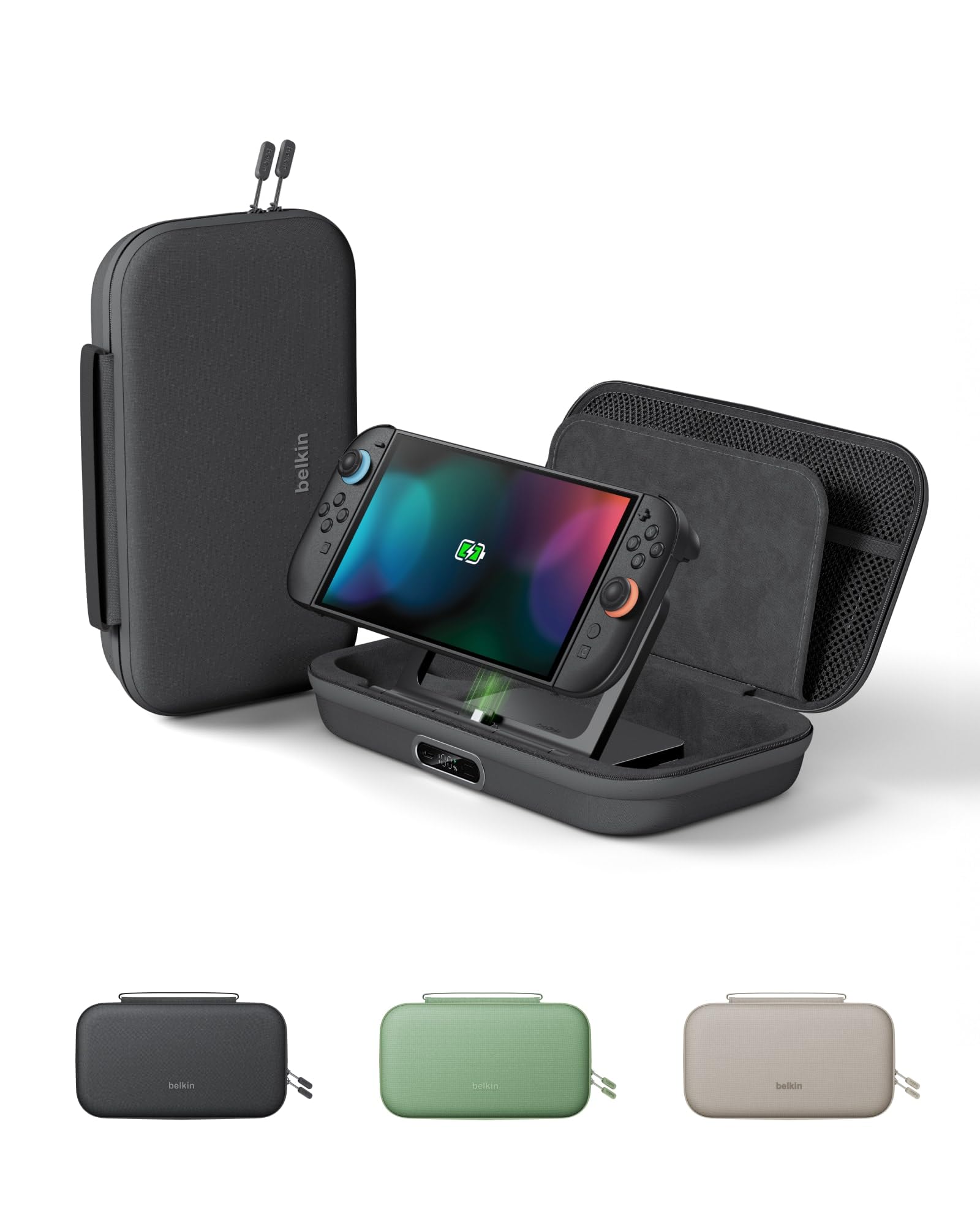 Carcasă Belkin pentru Nintendo Switch 2 cu Baterie de Mare Capacitate 10000mAh, Încărcare Rapidă 30W și Suport - Gri Cărbune