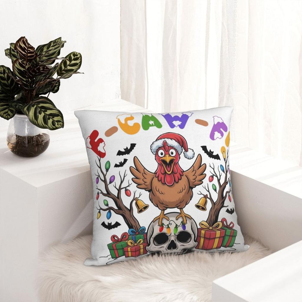 Christmas F-Caw-F Chicken Pillowcase Printed Polyester Cushion Cover Decorations Throw Pillow Case Cover Home Square 18''