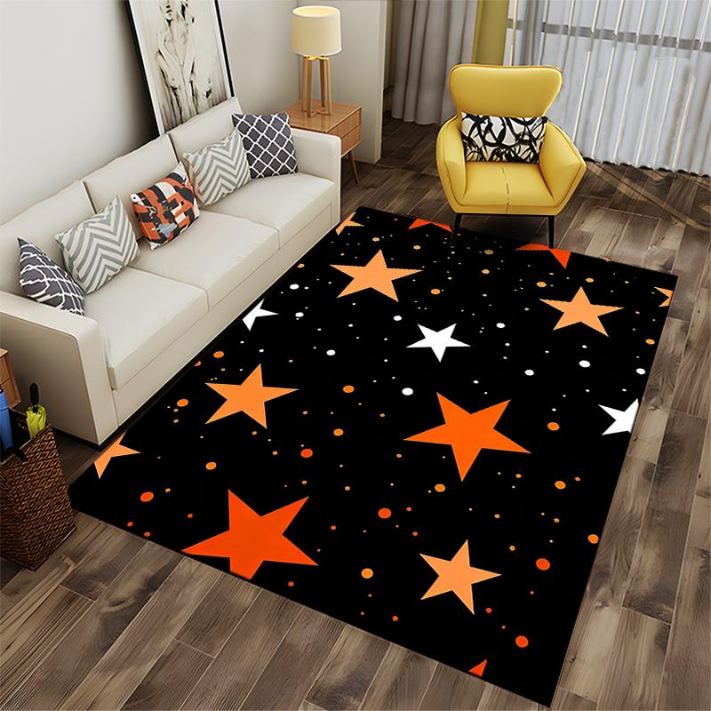 Starry Black Carpet with Orange and White Stars Decorative Rug Suitable for use as an anti-slip for living room bedroom sofas