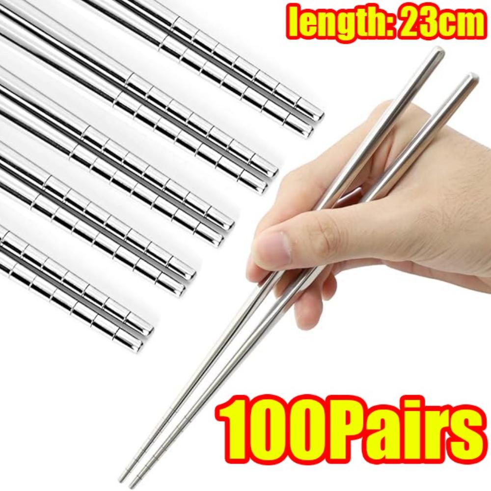1-100Pairs Chopsticks Stainless Steel Non-slip Chinese Chopsticks Sushi Food Sticks Reusable Kitchen Tools for Dishwasher