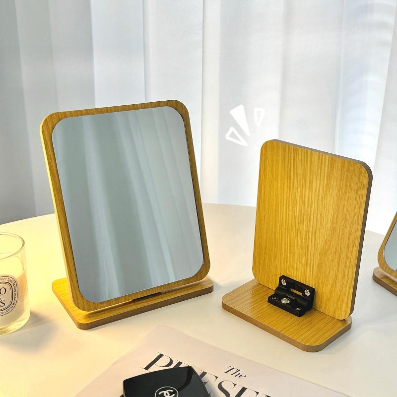 Large Desktop Wooden Makeup Mirror Simple Decorative Mirrors Portable Folding Cosmetic Mirror for Student Dormitory Supplies
