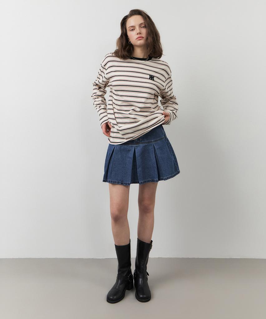 City Breeze Pleated Denim Mini Skirt_Indigo